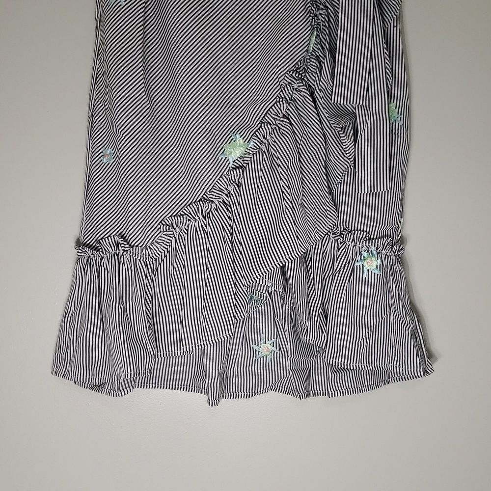 Dance & Marvel Midi Skirt Medium Black White Stripe Floral Ruffle Embroidered - Picture 3 of 16